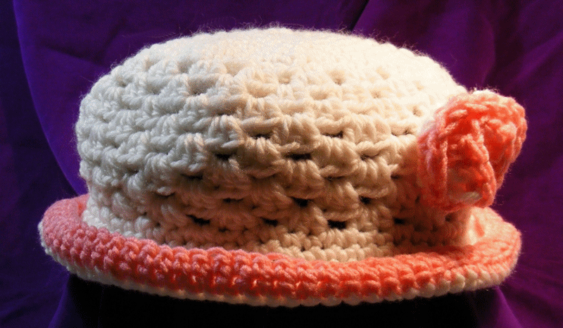 White & pink rolled brim hat 